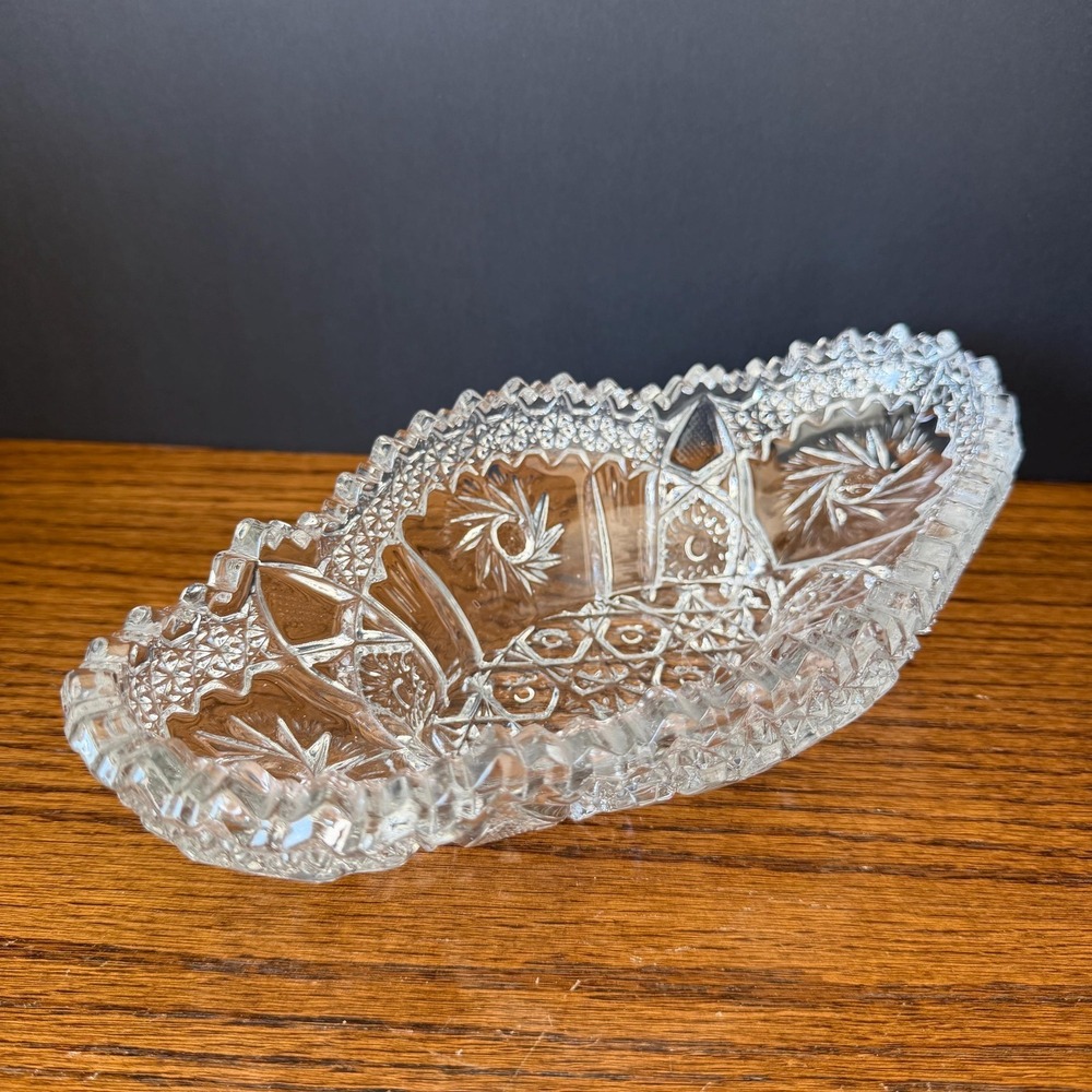 Antique American Brilliant Period Cut Glass Celery Dish - 10.5" - Authentic ABP